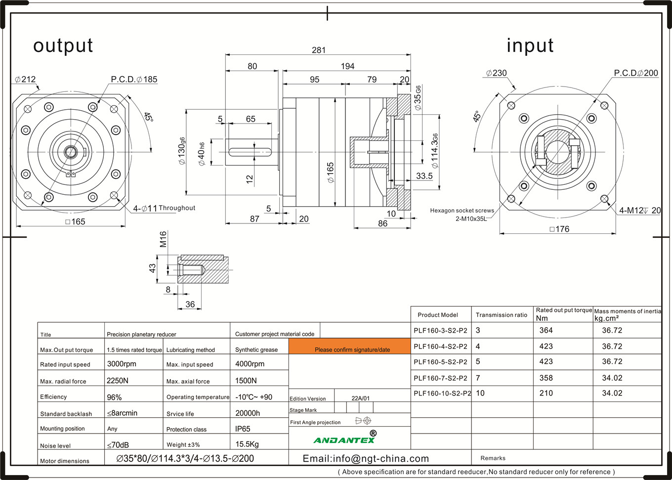 Andantex plf160-7-s2-p2 Standard Serie planetaresch Gearboxen a Verpackungsmaschinn Ausrüstung-01