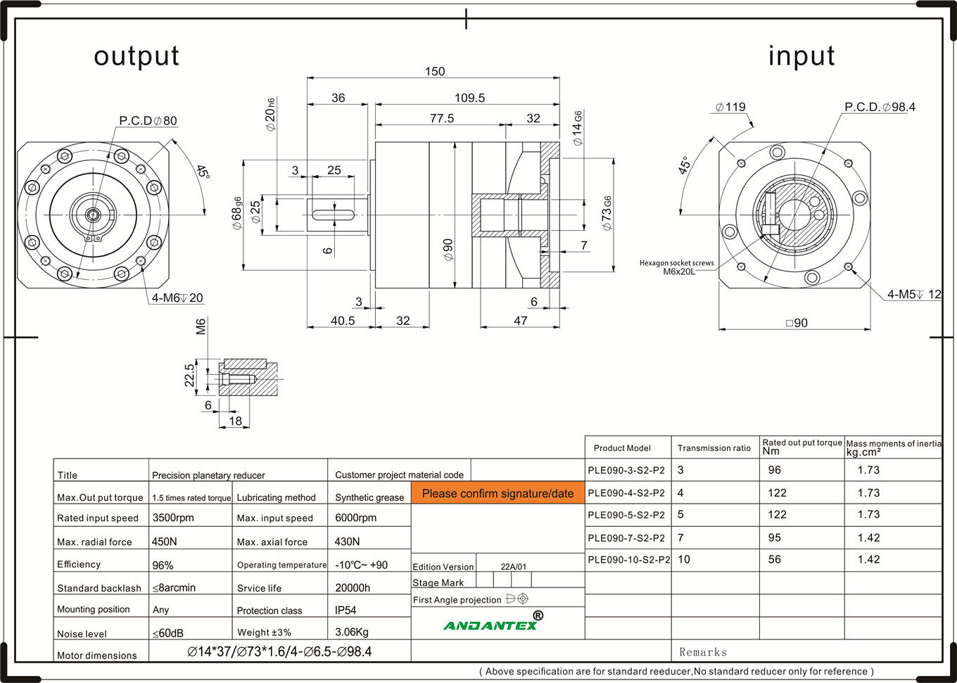Andantex ple090-7-s2-p2 high precision series planetary gearboxes for bakery and pastry machine equipment applications-01