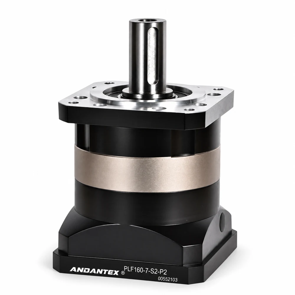 ANDANTEX PLF160 standard planetary gearbox with keyed output shaft and square flange